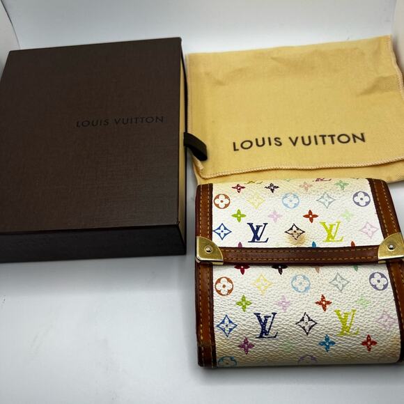 GUC Louis Vuitton White Murakami Trifold Wallet with Box and Dustbag - Picture 1 of 1